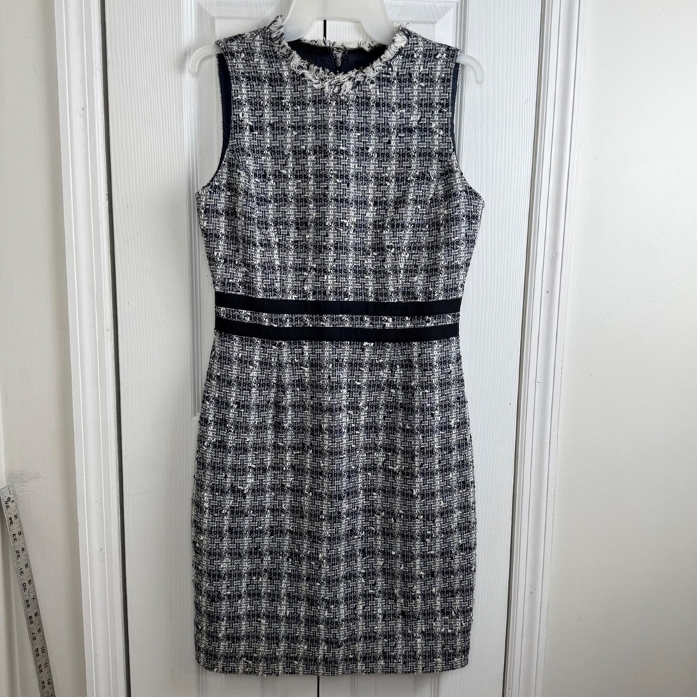 Brooks Brothers x Neil Johnstone Tweed Sheath Dress Women's 4 Navy Ivory